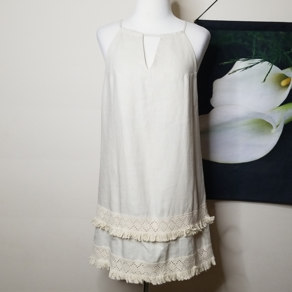 Reformation Boho Fringe Hem Keyhole Neck Dress